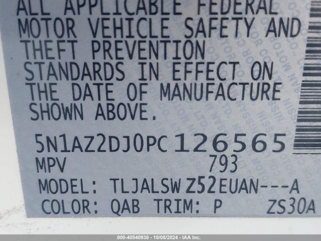 5N1AZ2DJ0PC126565 Nissan Murano Platinum Fwd