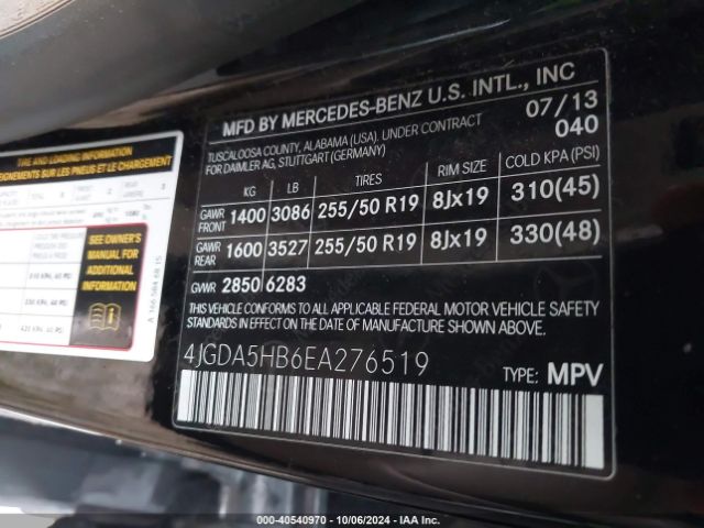 4JGDA5HB6EA276519 Mercedes-Benz Ml 350 4matic