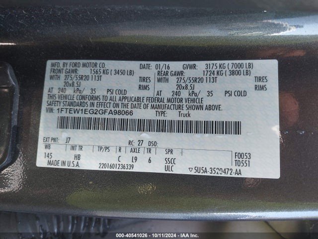 Ford F-150 Lariat 2016 1FTEW1EG2GFA98066 Image 9