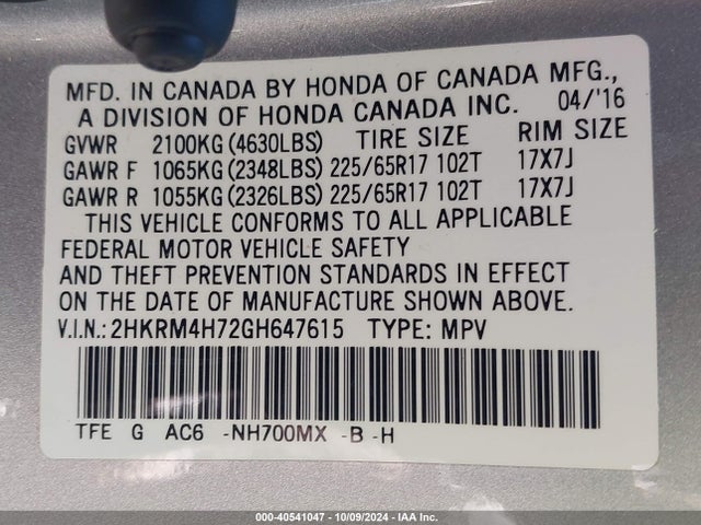 Honda Cr-v Ex-l 2016 2HKRM4H72GH647615 Image 9