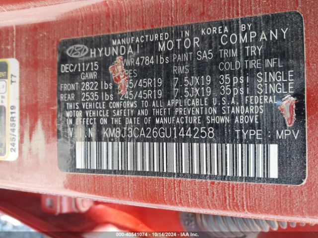 KM8J3CA26GU144258 Hyundai Tucson Limited