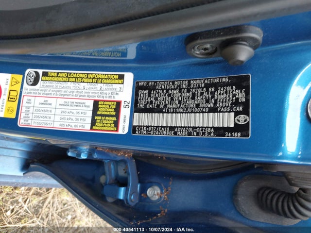 Toyota CAMRY SE 2018 4T1B11HK2JU100740 Image 9