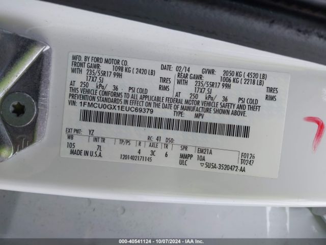 1FMCU0GX1EUC69379 Ford ESCAPE SE