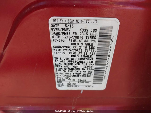 Nissan Rogue Select S 2015 JN8AS5MTXFW157481 Image 9
