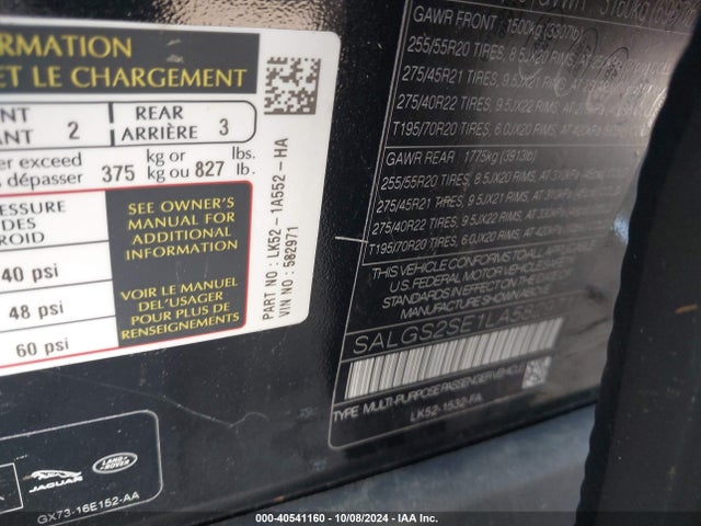 Land Rover Range Rover P525 Hse 2020 SALGS2SE1LA582971 Image 9