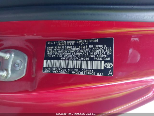 VNKJTUD39FA026050 Toyota YARIS L