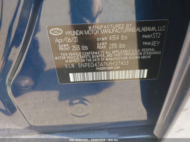 5NPEG4JA7MH127403 Hyundai SONATA SE