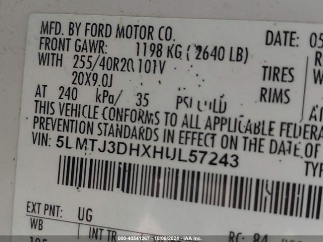 5LMTJ3DHXHUL57243 Lincoln Mkc Reserve