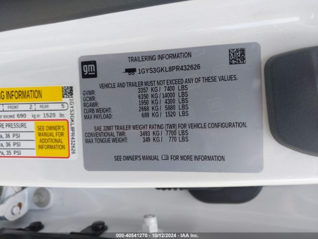 1GYS3GKL8PR432626 Cadillac Escalade 2wd Sport Platinum