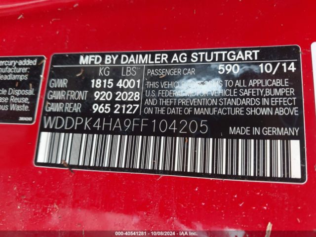 WDDPK4HA9FF104205 Mercedes-Benz SLK 250