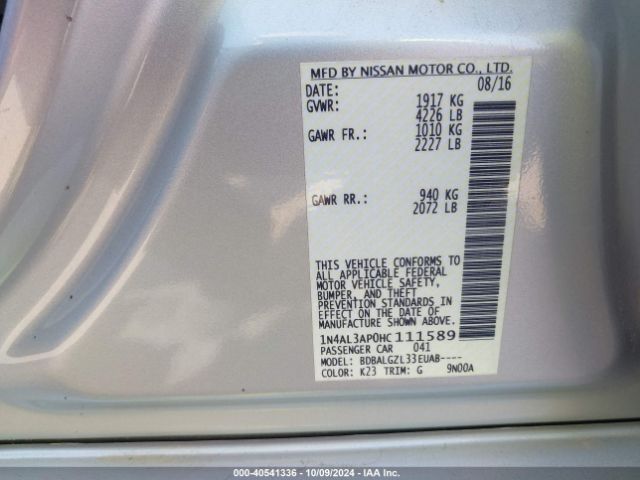 1N4AL3AP0HC111589 Nissan Altima 2.5/2.5 S/2.5 Sl/2.5 Sr/2.5 Sv