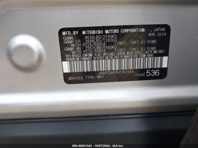 JA4AT5AA7KZ052945 Mitsubishi Eclipse Cross Sel