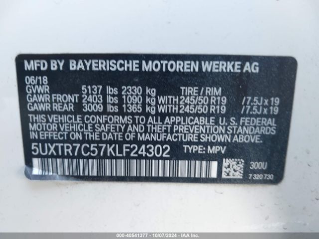 5UXTR7C57KLF24302 BMW X3 Sdrive30i