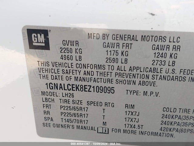 Chevrolet Equinox 2lt 2014 1GNALCEK8EZ109095 Image 9