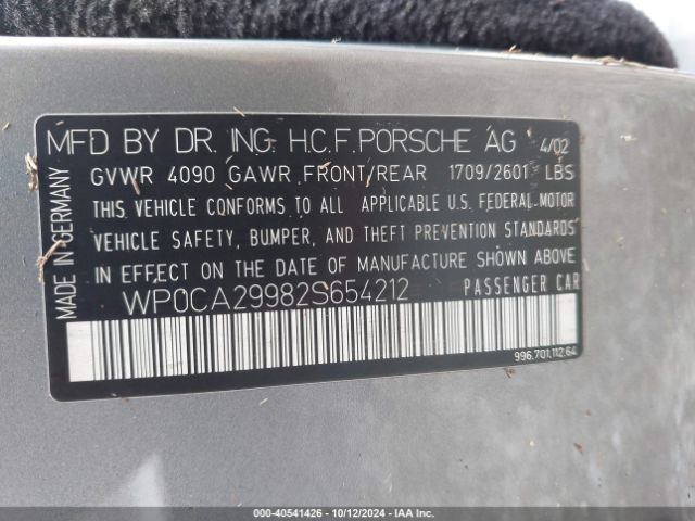 2002 PORSCHE 911 WP0CA29982S654212 Photo 8