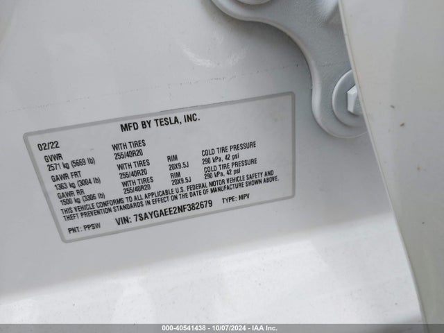 2022 TESLA MODEL Y 7SAYGAEE2NF382679 Photo 8