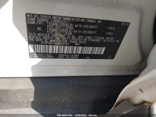 Toyota Rav4 Xle 2019 2T3P1RFV4KW059764 Image 9