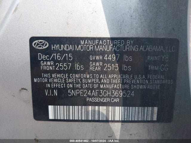 Hyundai SONATA SE 2016 5NPE24AF3GH369524 Image 9
