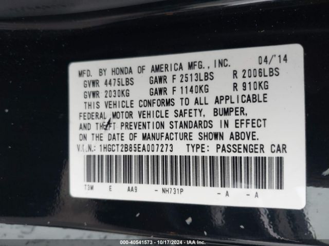 1HGCT2B85EA007273 Honda Accord Ex-l V-6