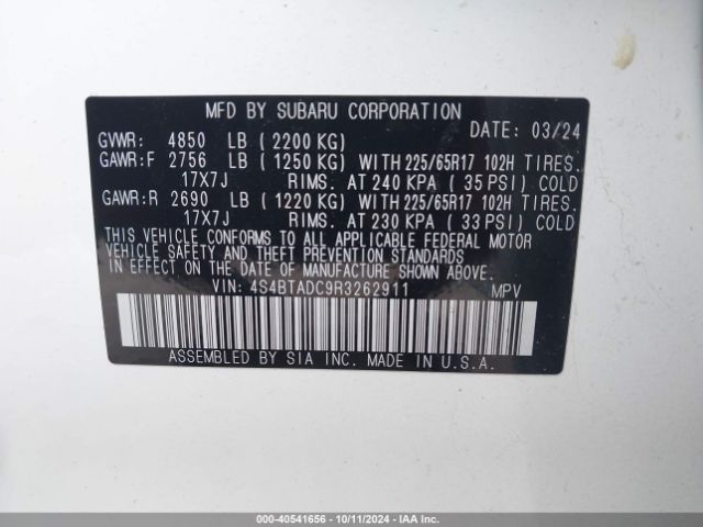4S4BTADC9R3262911 Subaru Outback Premium