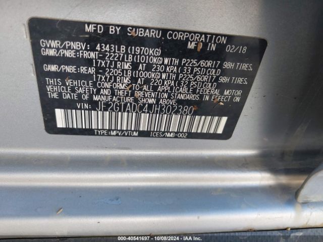 JF2GTADC4JH302380 Subaru Crosstrek 2.0i Premium