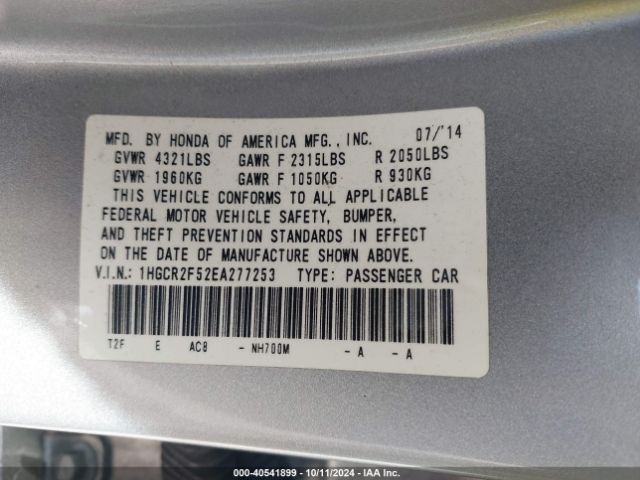 1HGCR2F52EA277253 Honda Accord Sport