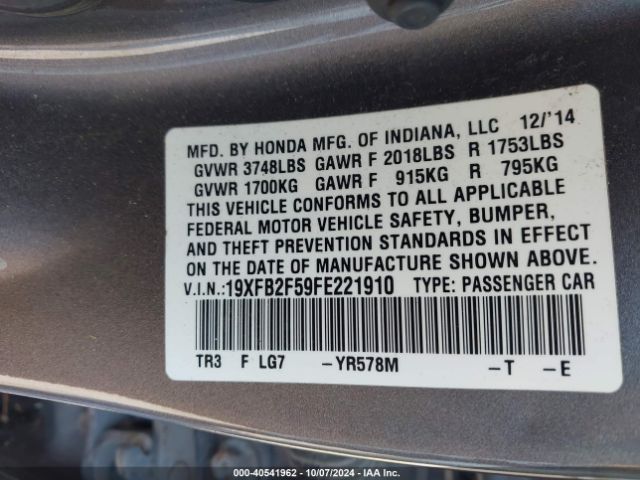 19XFB2F59FE221910 Honda Civic Lx