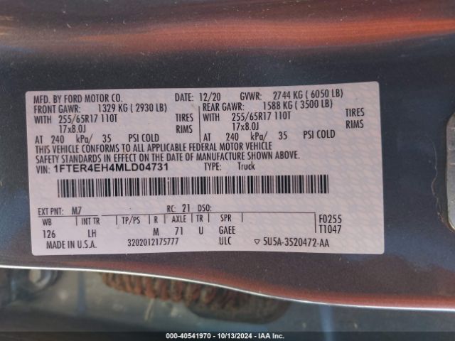 1FTER4EH4MLD04731 Ford Ranger Xlt