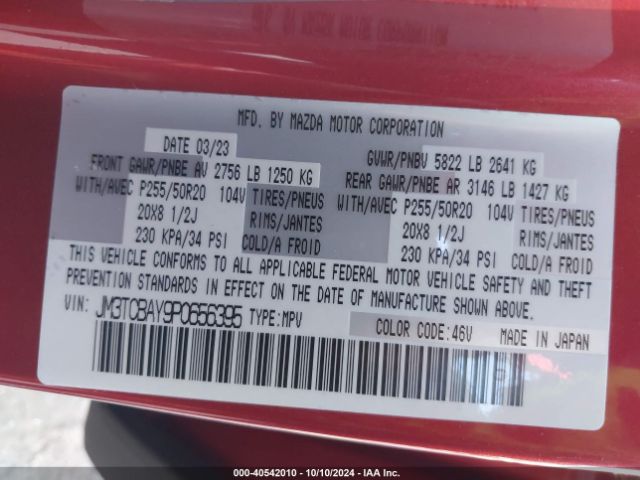 JM3TCBAY9P0656395 Mazda Cx-9 Touring Plus