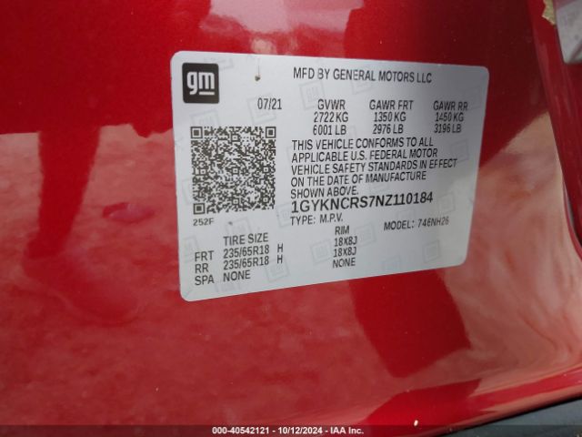 1GYKNCRS7NZ110184 Cadillac Xt5 Fwd Premium Luxury