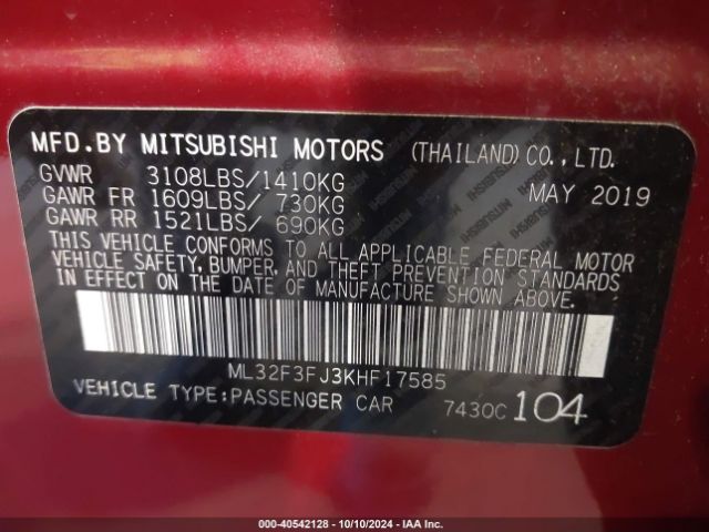 ML32F3FJ3KHF17585 Mitsubishi Mirage G4 Es