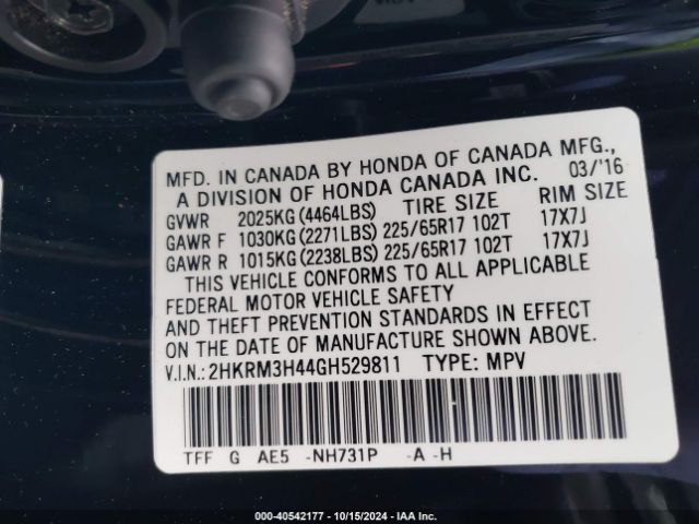 2HKRM3H44GH529811 Honda CR-V SE