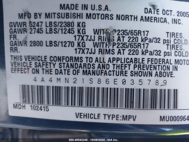 2006 MITSUBISHI ENDEAVOR 4A4MN21S86E035789 Photo 8