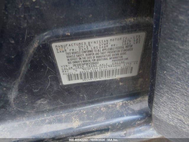 Nissan SENTRA SV 2019 3N1AB7AP9KY338463 Image 9