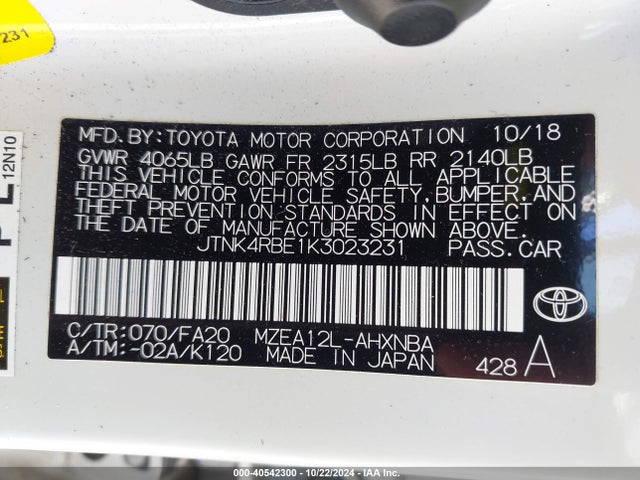 Toyota COROLLA SE 2019 JTNK4RBE1K3023231 Image 9