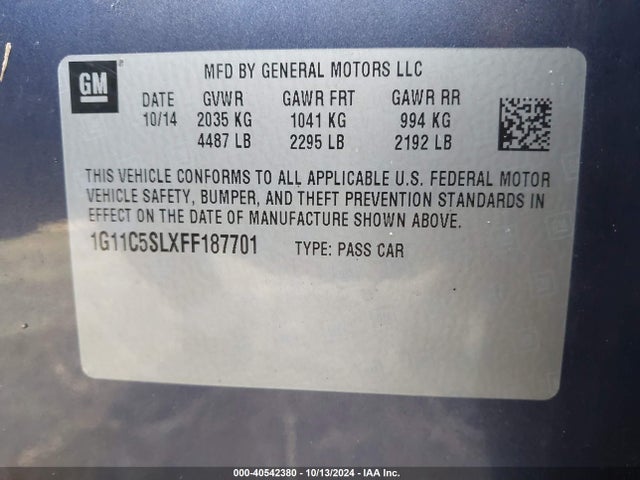 Chevrolet MALIBU 1LT 2015 1G11C5SLXFF187701 Image 9
