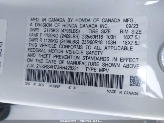 2HKRS4H73RH428221 Honda Cr-v Ex-l Awd