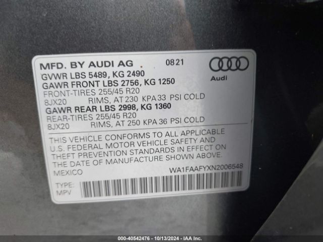 WA1FAAFYXN2006548 Audi Q5 Prestige 45 Tfsi S Line Quattro S Tronic