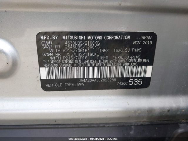 JA4AS3AA5LZ023288 Mitsubishi Eclipse Cross Es 1.5t