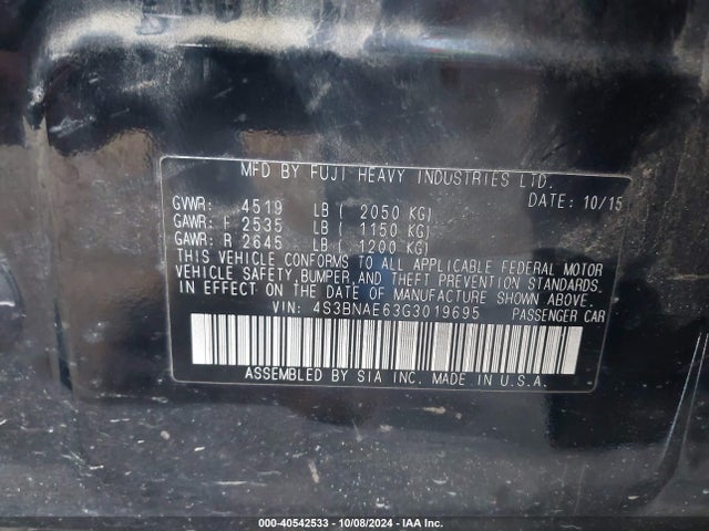 Subaru Legacy 2.5i Premium 2016 4S3BNAE63G3019695 Image 9