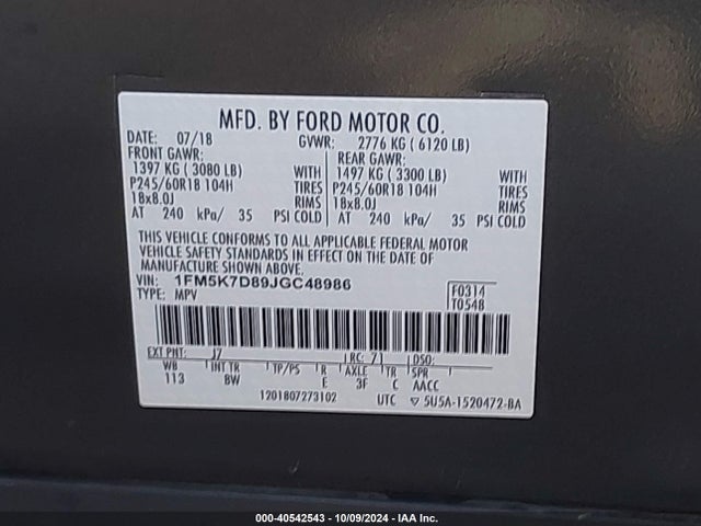 Ford EXPLORER XLT 2018 1FM5K7D89JGC48986 Image 9