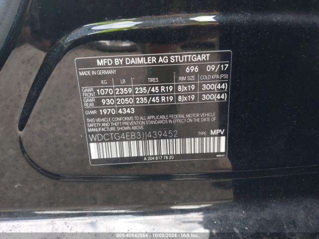 WDCTG4EB3JJ439452 Mercedes-Benz GLA 250
