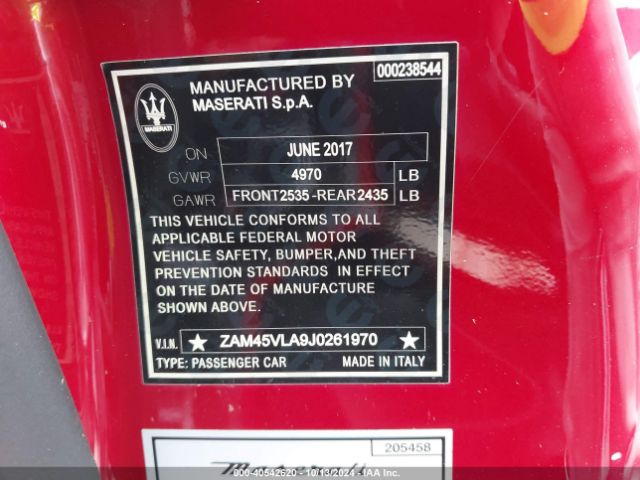 ZAM45VLA9J0261970 Maserati Granturismo Mc/sport