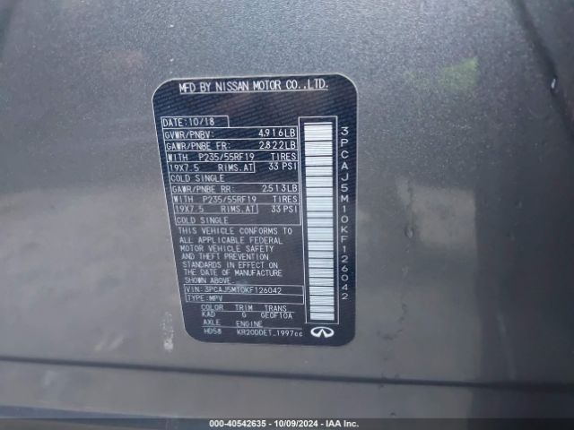 3PCAJ5M10KF126042 Infiniti Qx50 Pure