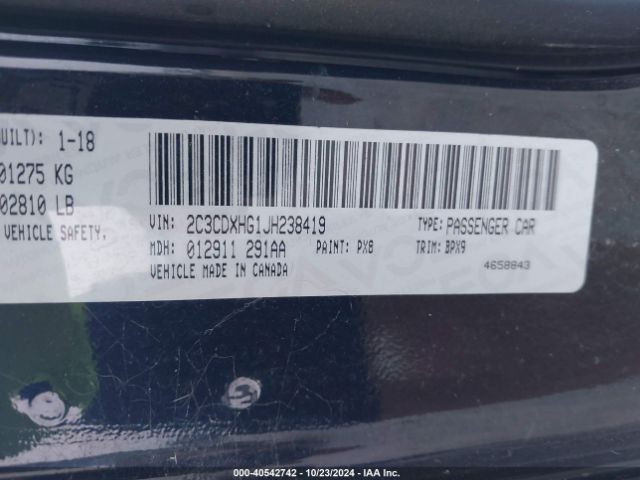 2C3CDXHG1JH238419 Dodge Charger Sxt Plus Rwd