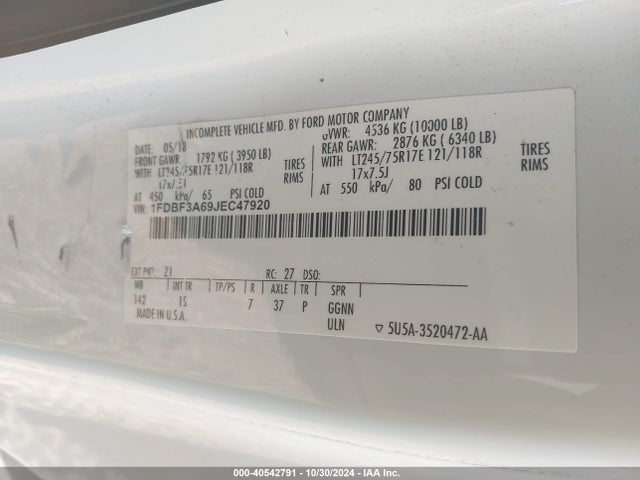 Ford F-350 Xl 2018 1FDBF3A69JEC47920 Image 9