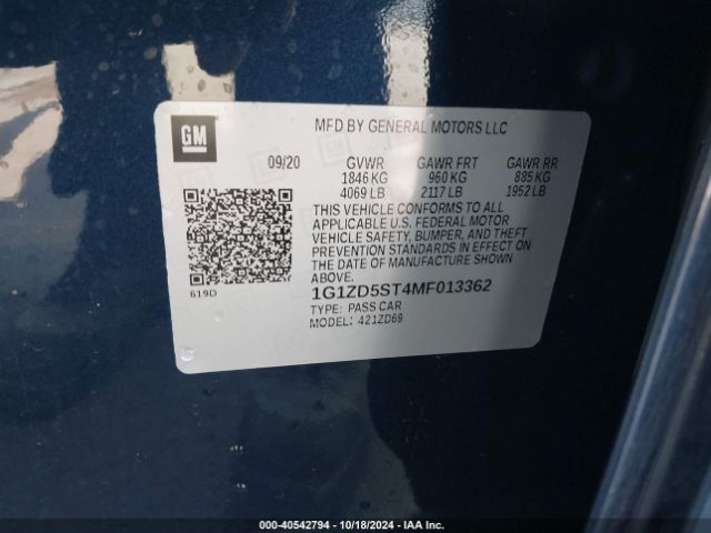 1G1ZD5ST4MF013362 Chevrolet Malibu Fwd Lt