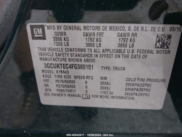 3GCUKTEC4FG389181 Chevrolet Silverado 1500 High Country
