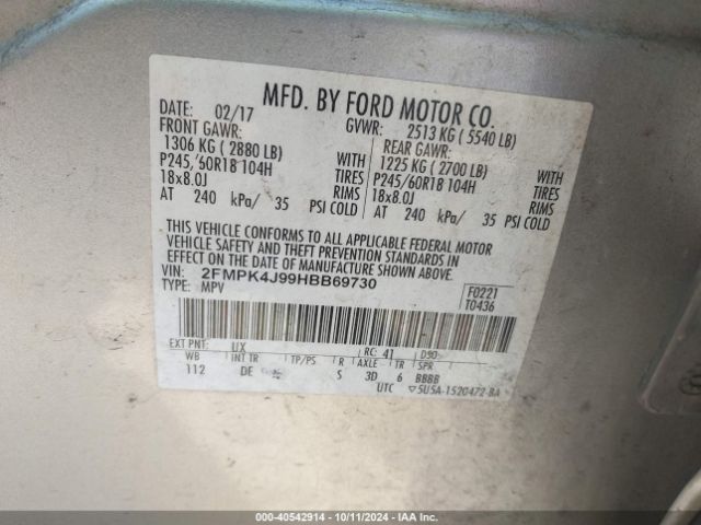 2FMPK4J99HBB69730 Ford EDGE SEL