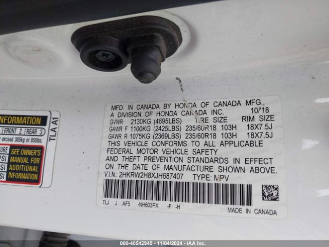 2HKRW2H8XJH687407 Honda Cr-v Ex-l/ex-l Navi
